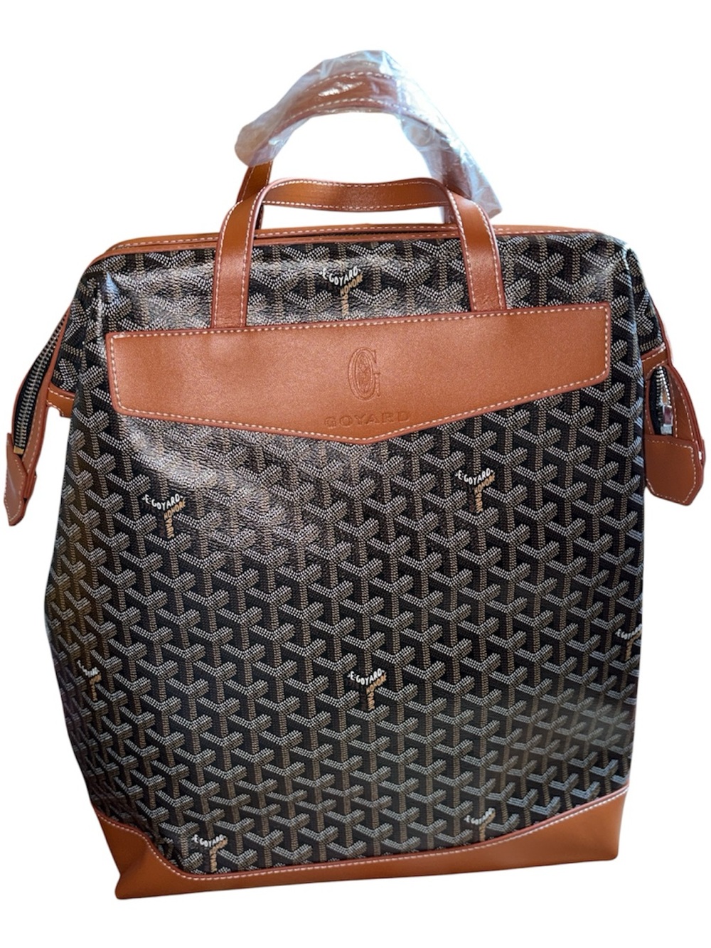 Fashion Brown Canvas Duffel with Tan Leather Trim